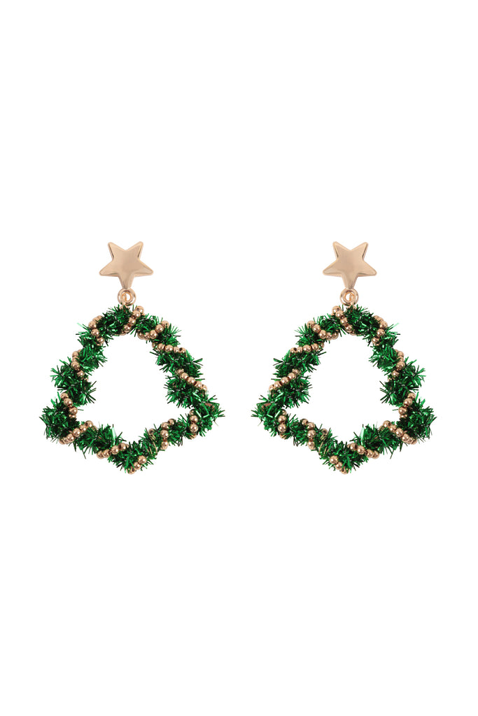 CHRISTMAS WREATH STAR TINSEL DROP EARRINGS