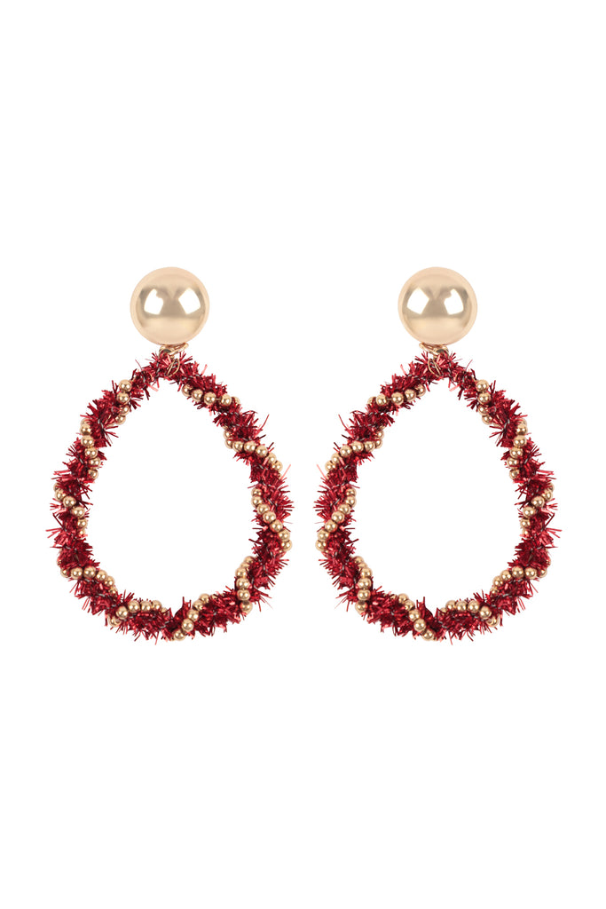 CHRISTMAS WREATH TINSEL TEARDROP SHAPE EARRINGS