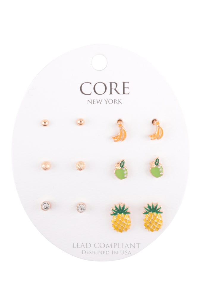 TROPICAL FRUITS ASSORTED SET STUD EARRINGS