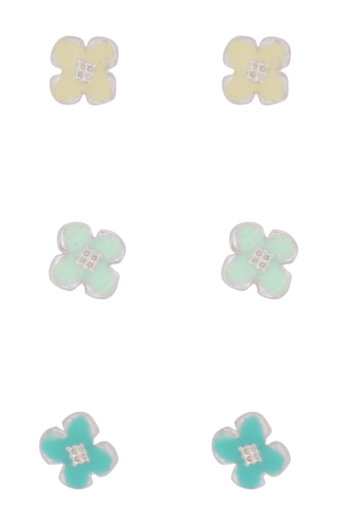 THREE-PAIR SET OF FLOWER STUD EARRINGS
