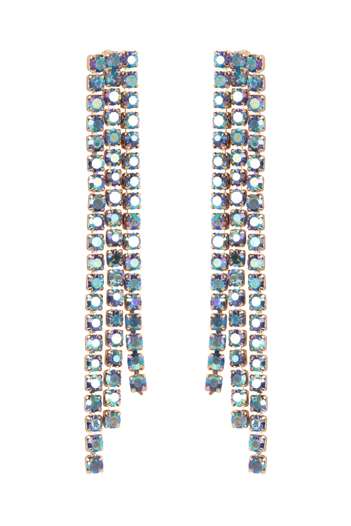 RHINESTONE 3 LINE FRINGE DROP EARRINGS