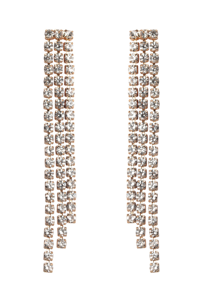 RHINESTONE 3 LINE FRINGE DROP EARRINGS