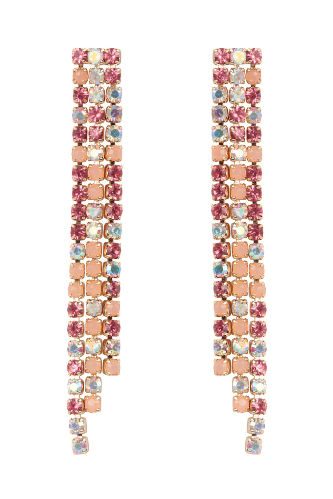 RHINESTONE 3 LINE FRINGE DROP EARRINGS