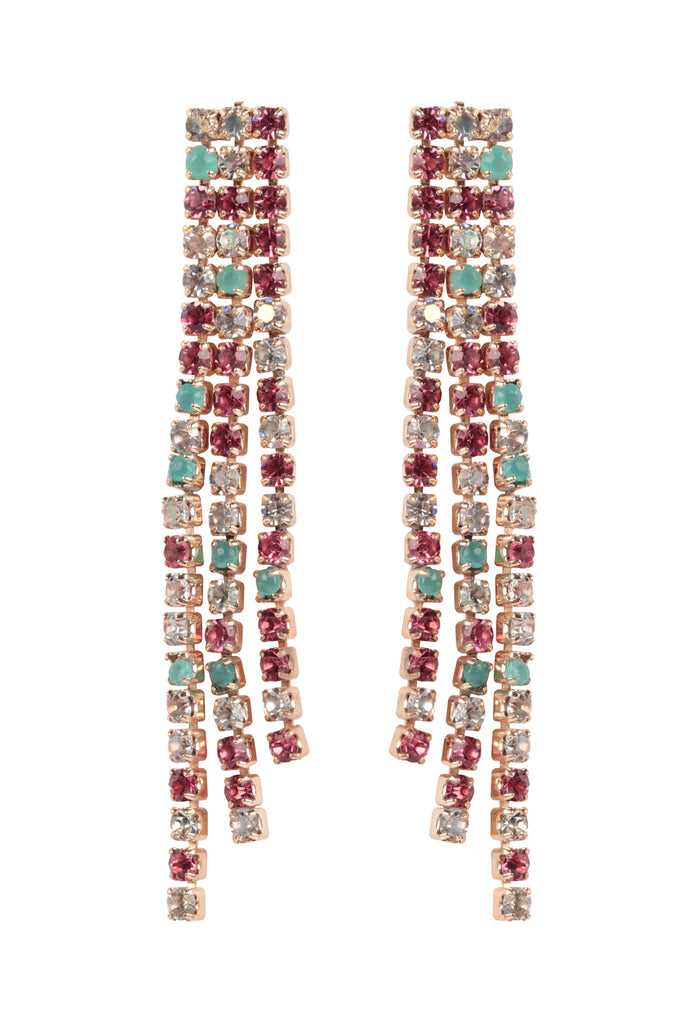 RHINESTONE 3 LINE FRINGE DROP EARRINGS