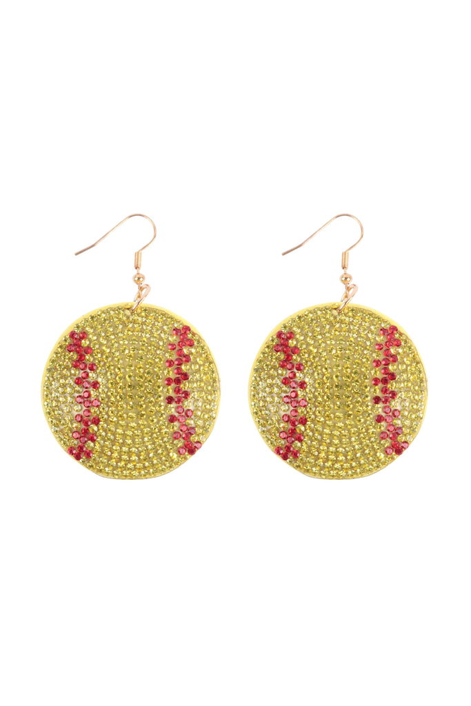 SOFTBALL RHINESTONE FISH HOOK EARRINGS