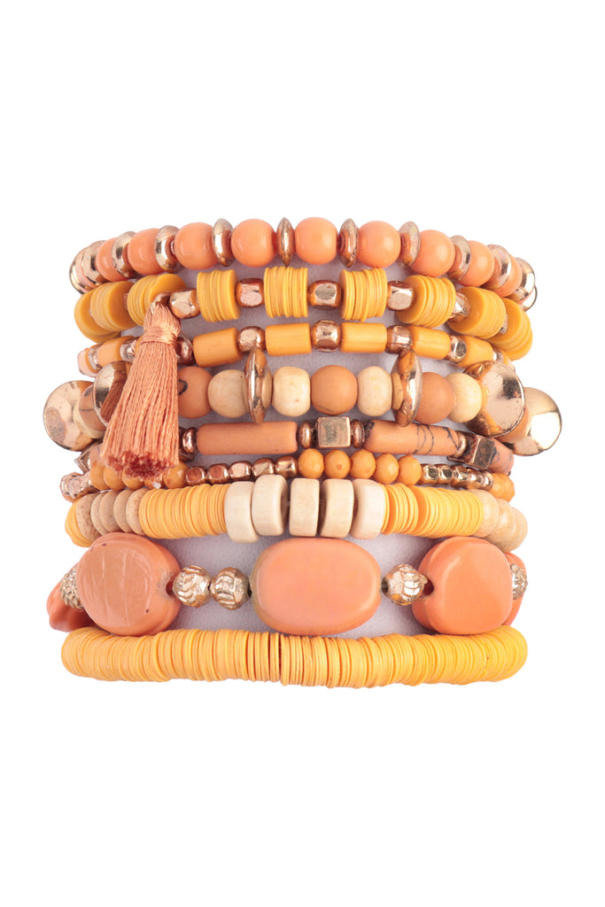 CHARM MIX BEADS W/ TASSEL PENDANT BRACELET SET