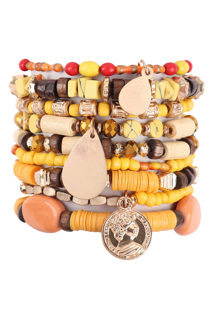 MULTILAYERD CHARM SET W/ COIN & TEARDROP BRACELET