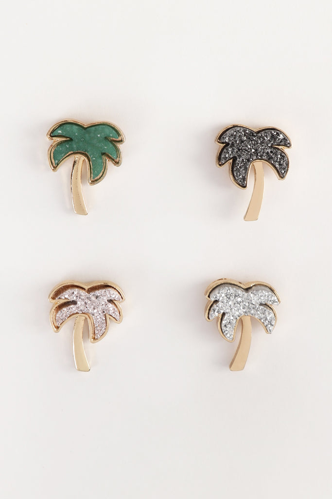 METAL DRUZY PALM TREE POST EARRINGS