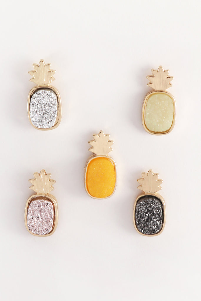 METAL DRUZY PINEAPPLE POST EARRINGS