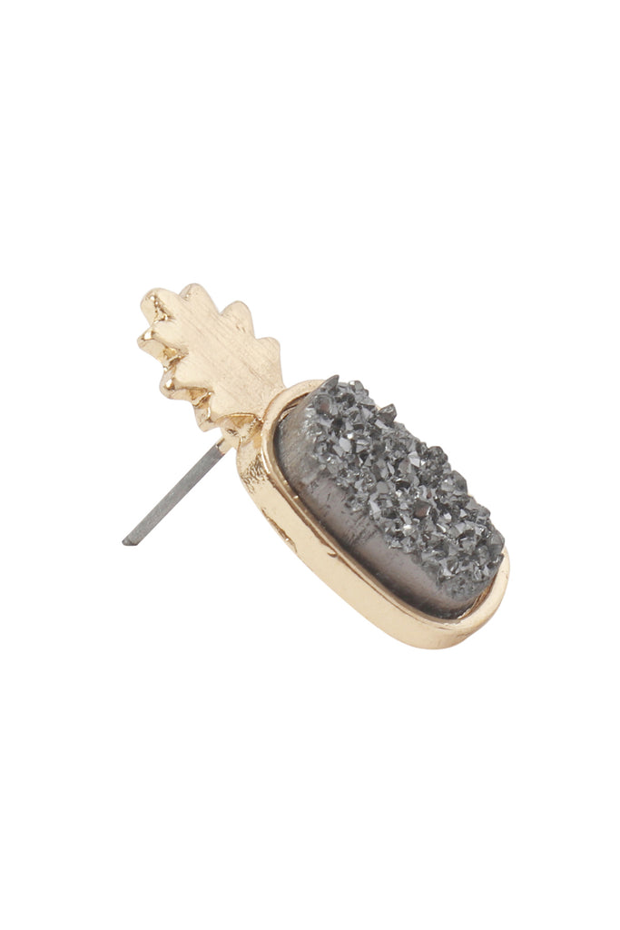 METAL DRUZY PINEAPPLE POST EARRINGS