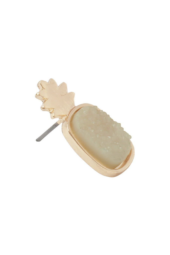 METAL DRUZY PINEAPPLE POST EARRINGS