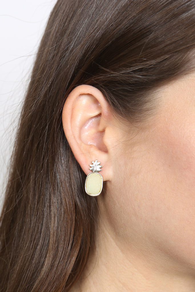 METAL DRUZY PINEAPPLE POST EARRINGS