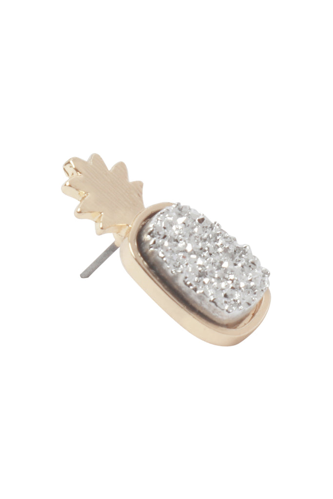 METAL DRUZY PINEAPPLE POST EARRINGS