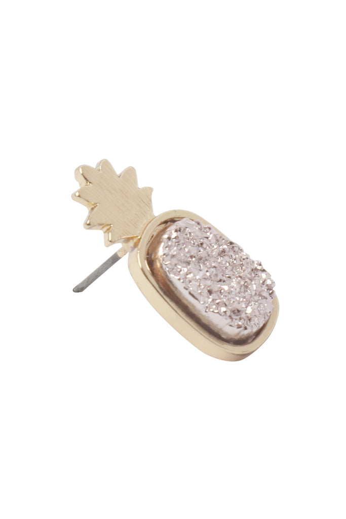 METAL DRUZY PINEAPPLE POST EARRINGS