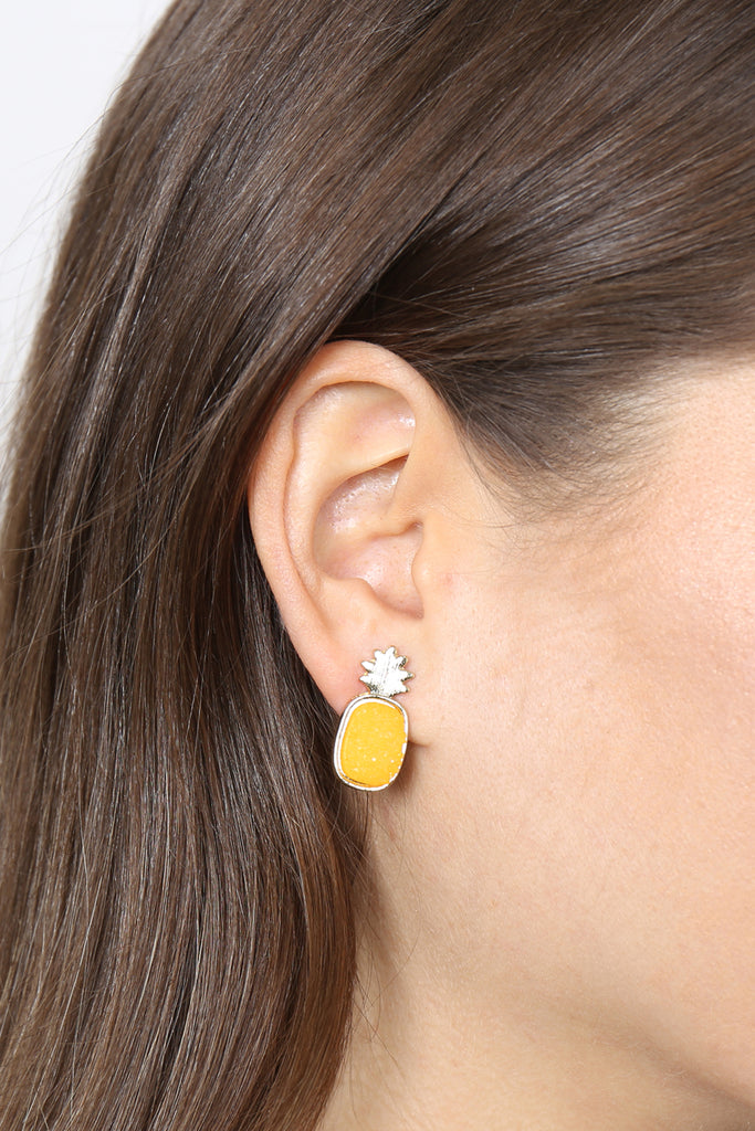 METAL DRUZY PINEAPPLE POST EARRINGS