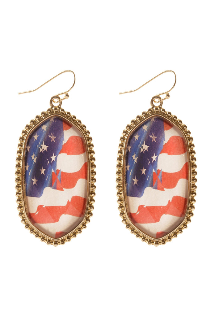OVAL EPOXY METAL PATRIOT DROP EARRINGS