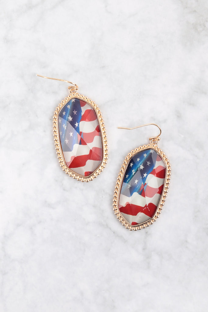 OVAL EPOXY METAL PATRIOT DROP EARRINGS