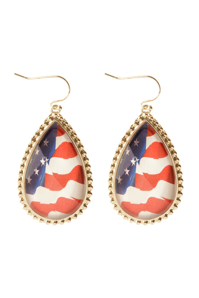 TEARDROP EPOXY METAL PATRIOT EARRINGS