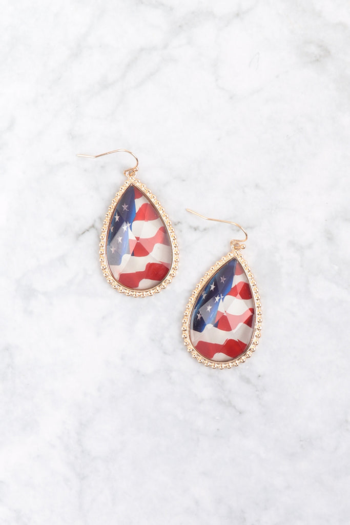 TEARDROP EPOXY METAL PATRIOT EARRINGS