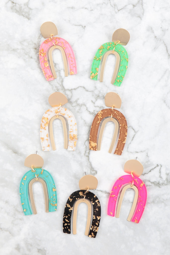 ACETATE METAL FLAKE ARC GEOMETRIC POST EARRING