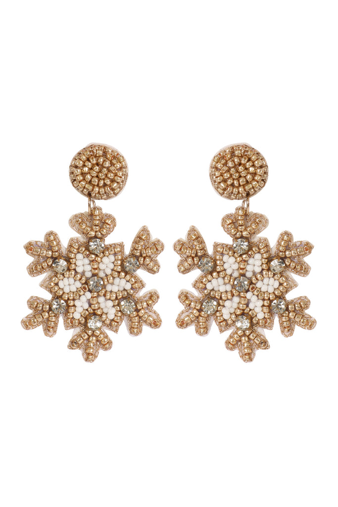 CHRISTMAS SNOWFLAKE SEED BEAD DROP EARRINGS