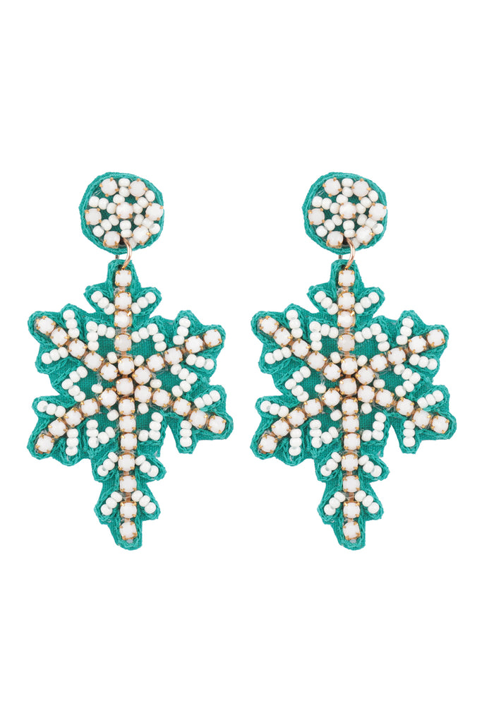 CHRISTMAS SNOWFLAKE SEED BEAD DROP EARRINGS
