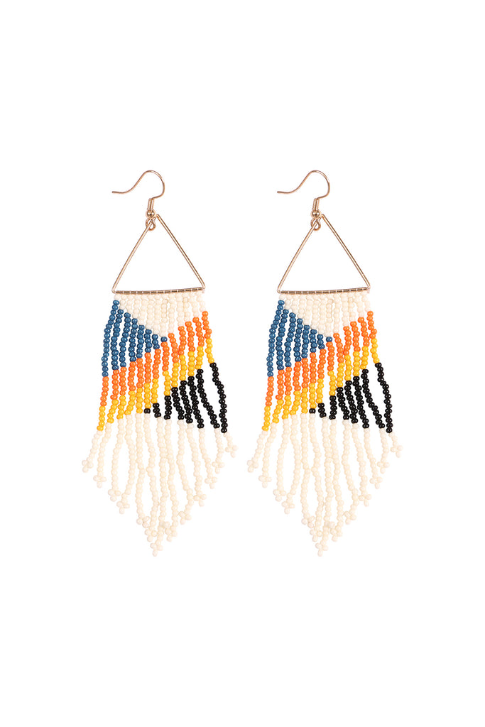 BOHO TRIANGLE SEED BEAD FRINGE DROP EARRINGS