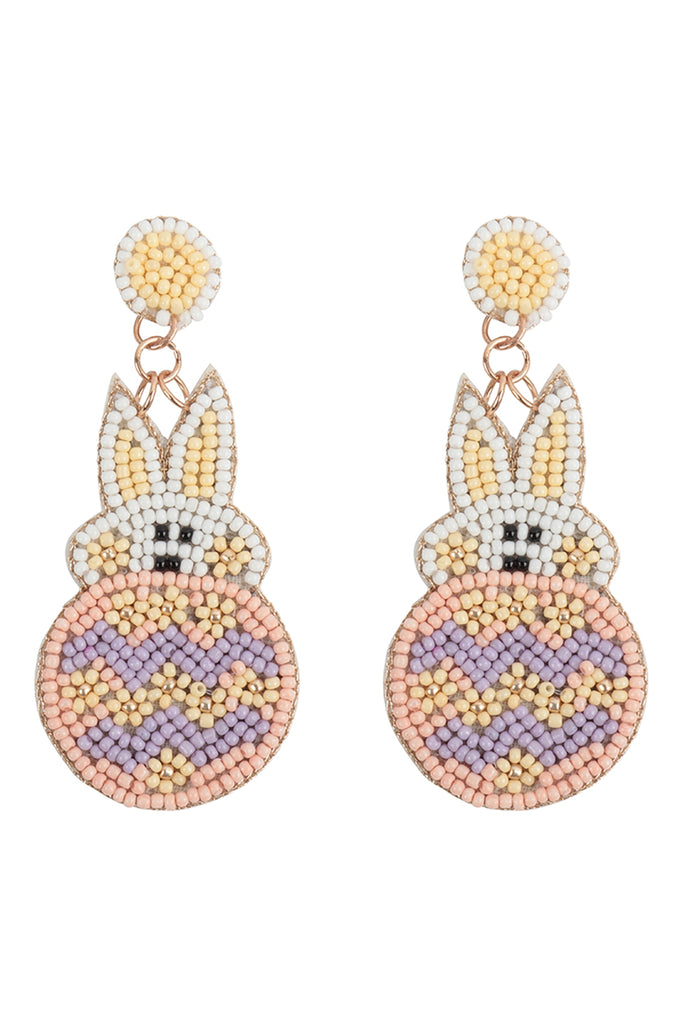 EASTER RABBIT AND EGG SEED BEAD DROP EARRINGS