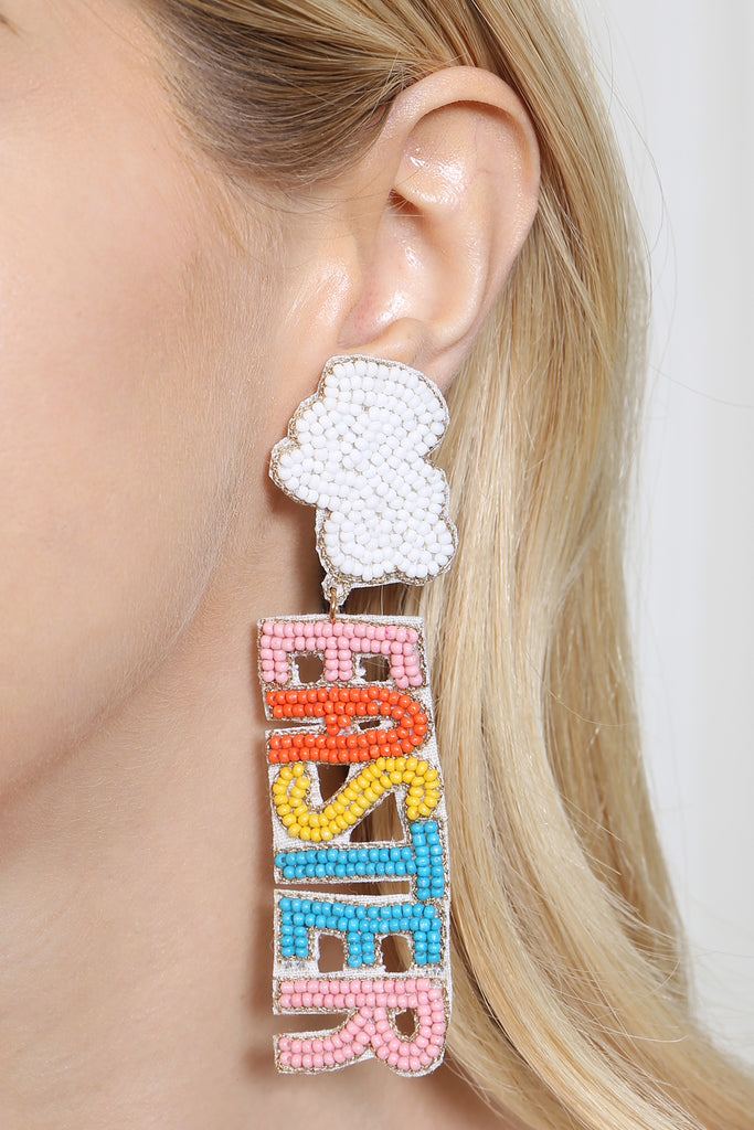 HAPPY EASTER RABBIT SEED BEAD POST DROP EARRINGS