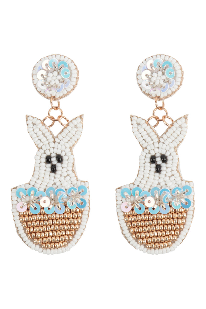 EASTER RABBIT BASKET SEED BEAD DROP EARRINGS