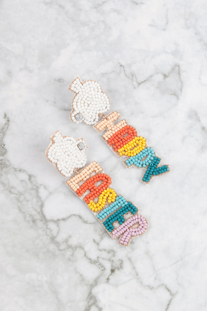 HAPPY EASTER SEED BEAD DROP EARRINGS