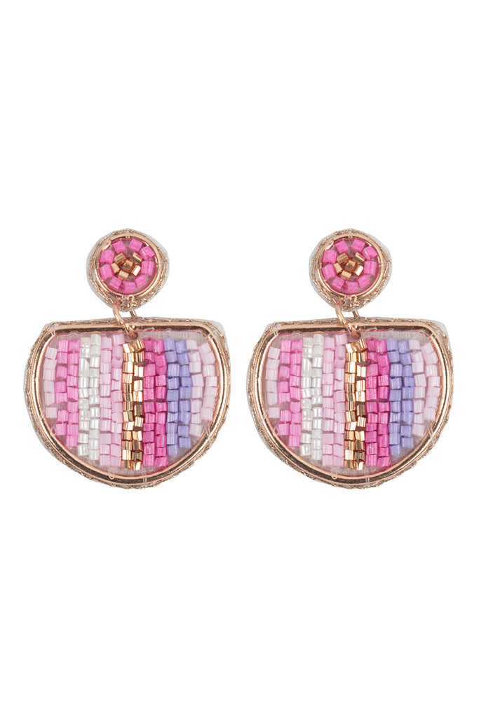 COLOR BLOCK HALF MOON SEED BEAD EARRINGS