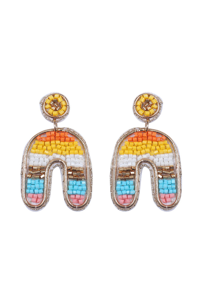 COLOR BLOCK U ARCH SHAPE SEED BEAD EARRINGS
