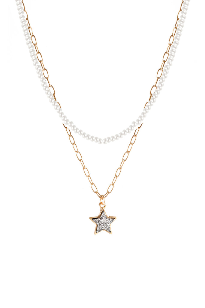 DRUZY GLASS BEAD STAR LINK PENDANT NECKLACE