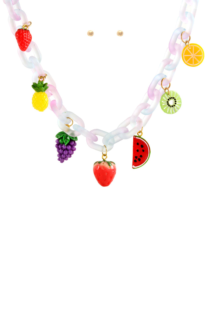 ACETATE CHAIN CHARM DAINTY NECKLACE AND EARRING SET