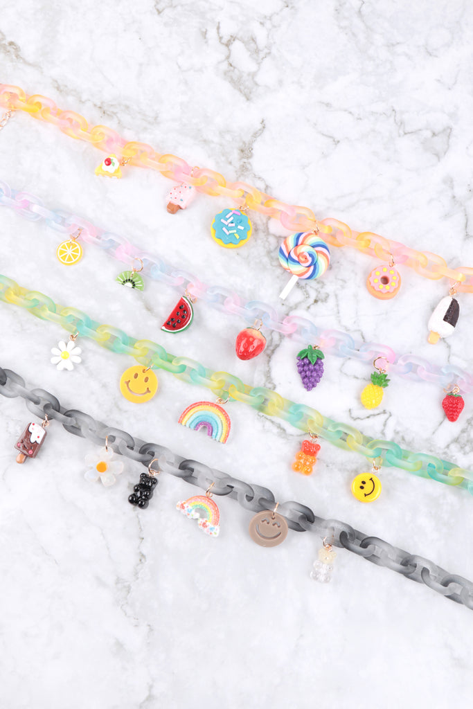 ACETATE CHAIN CHARM DAINTY NECKLACE AND EARRING SET