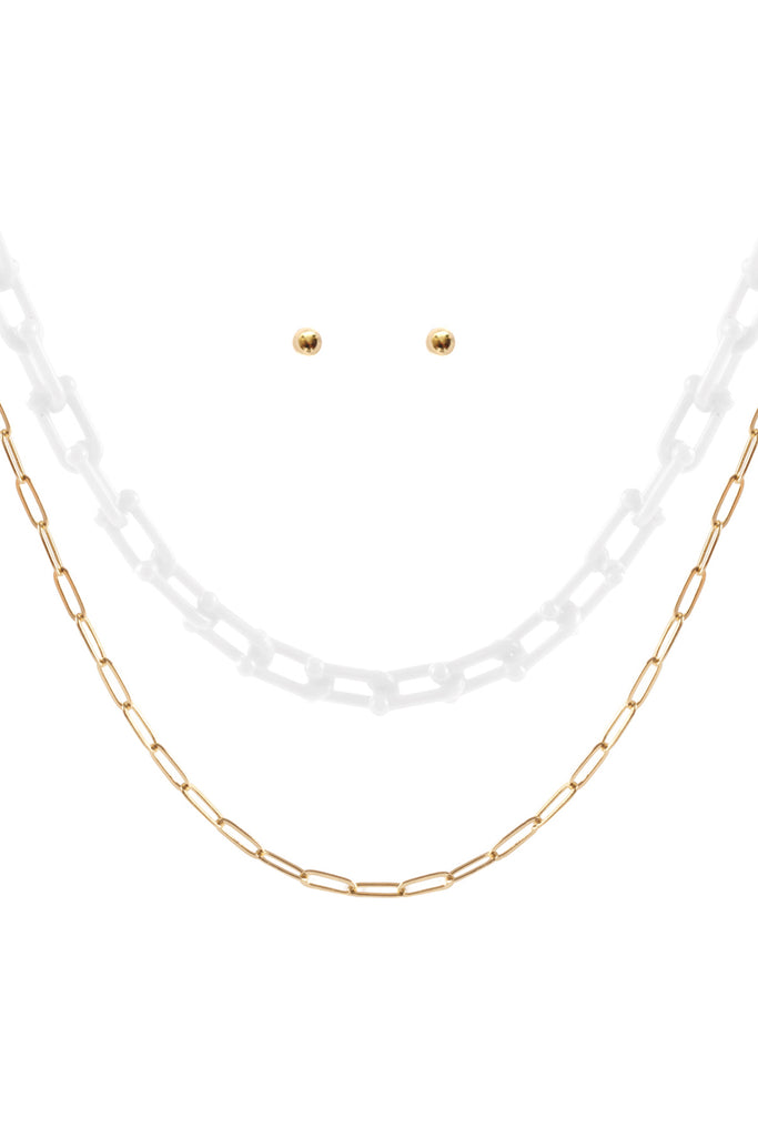 ACETATE METAL LINK LAYERED NECKLACE AND EARRING SET