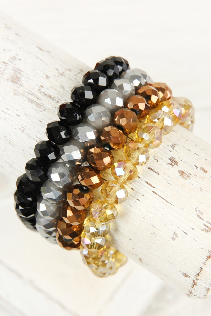 FOUR LINE CRYSTAL BEADS STRETCH BRACELET
