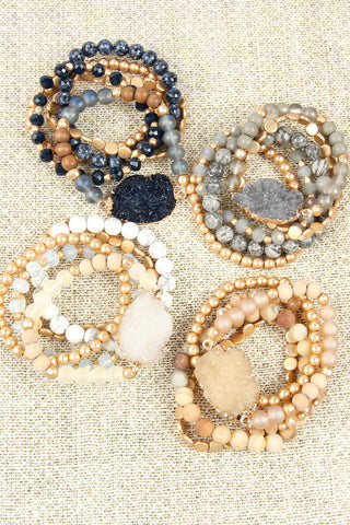 HDB3009 - "BLESSED" NATURAL STONE BEADS STRETCH BRACELET