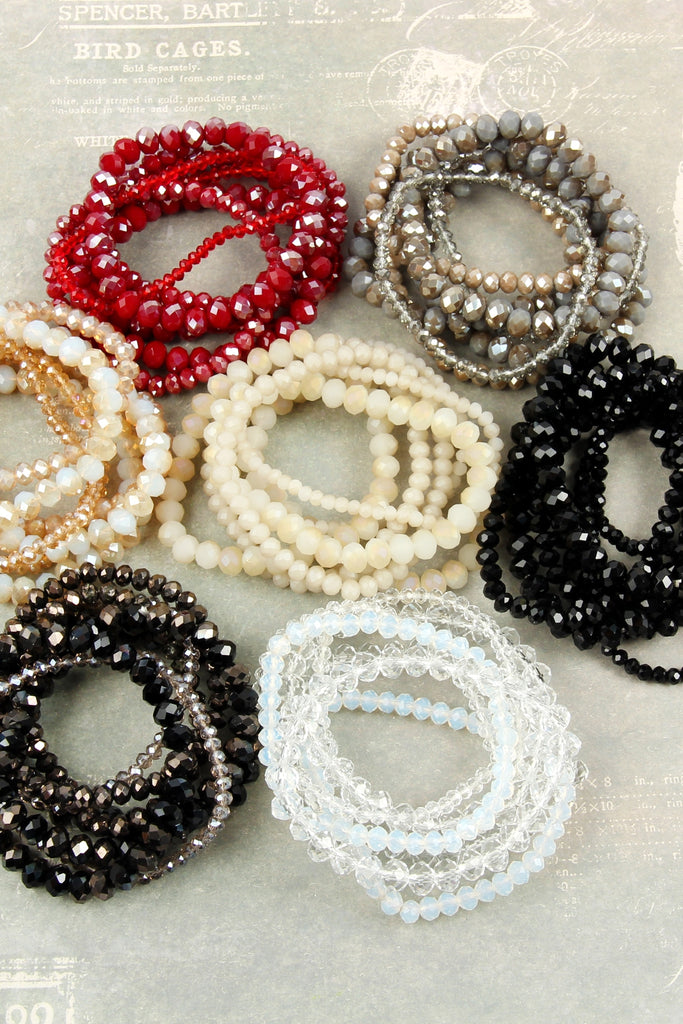 SEVEN LINES GLASS BEADS STRETCH BRACELET