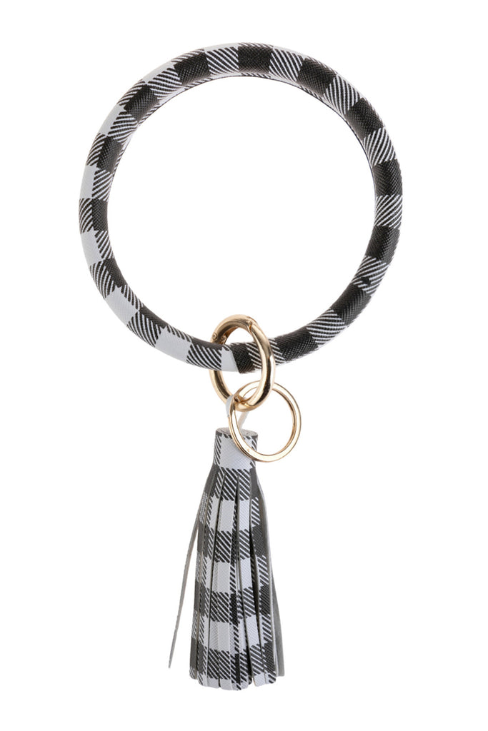 PLAID KEY RING WITH TASSEL BRACELET