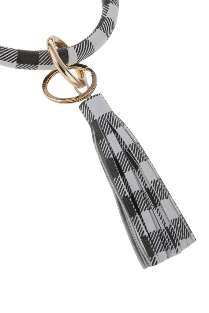 PLAID KEY RING WITH TASSEL BRACELET