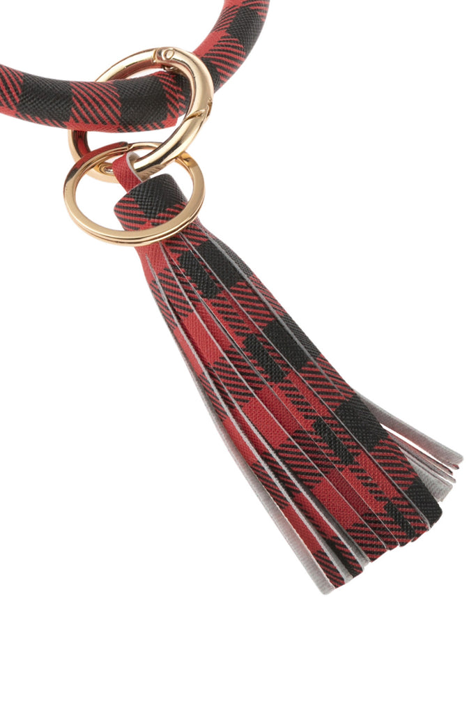 PLAID KEY RING WITH TASSEL BRACELET