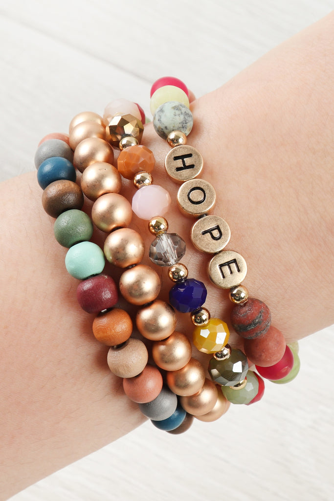 HDB3024 - "HOPE" CHARM MULTILINE BEADED BRACELET