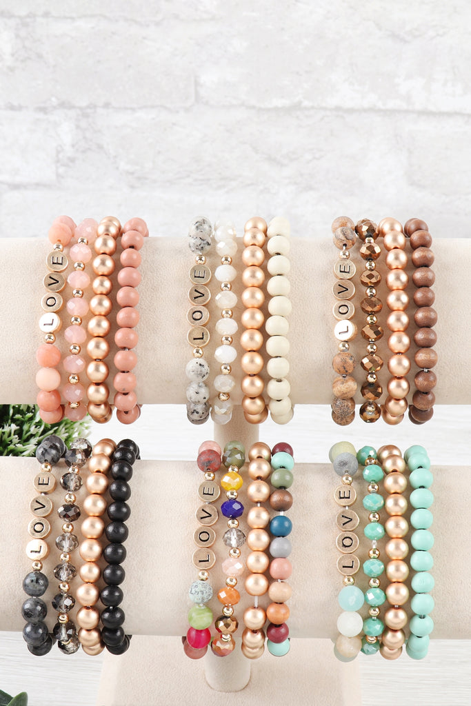 "LOVE" CHARM MULTILINE BEADED BRACELET