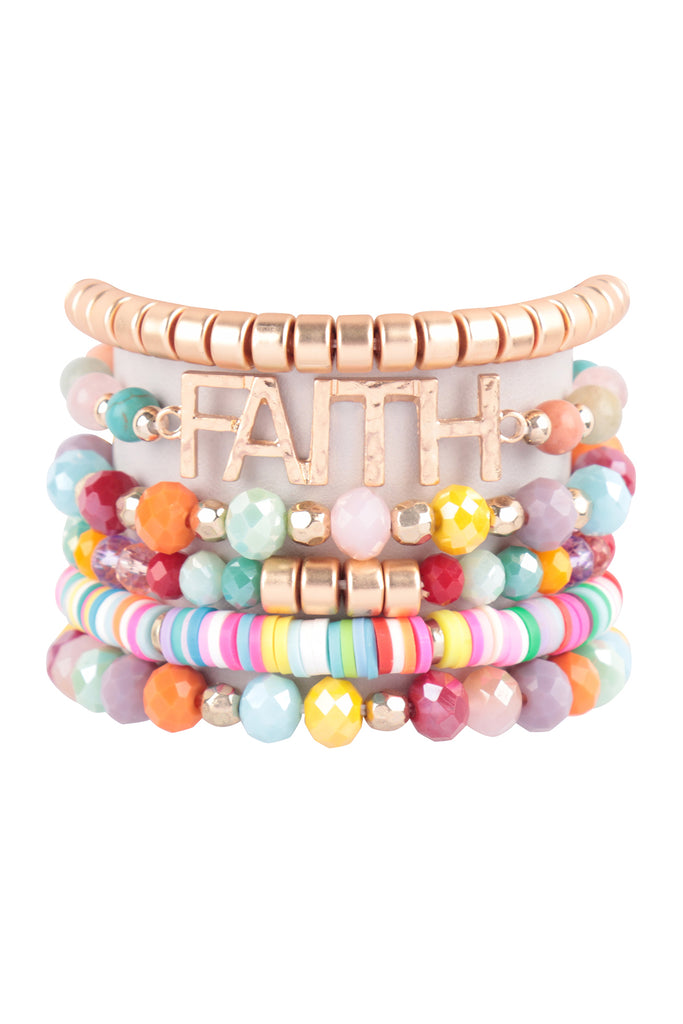 "FAITH" MIXED BEADS CHARM BRACELET