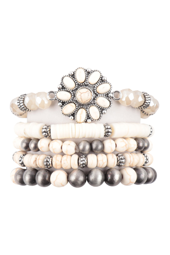 5 LINES WESTERN CONCHO FLOWER STONE BRACELET