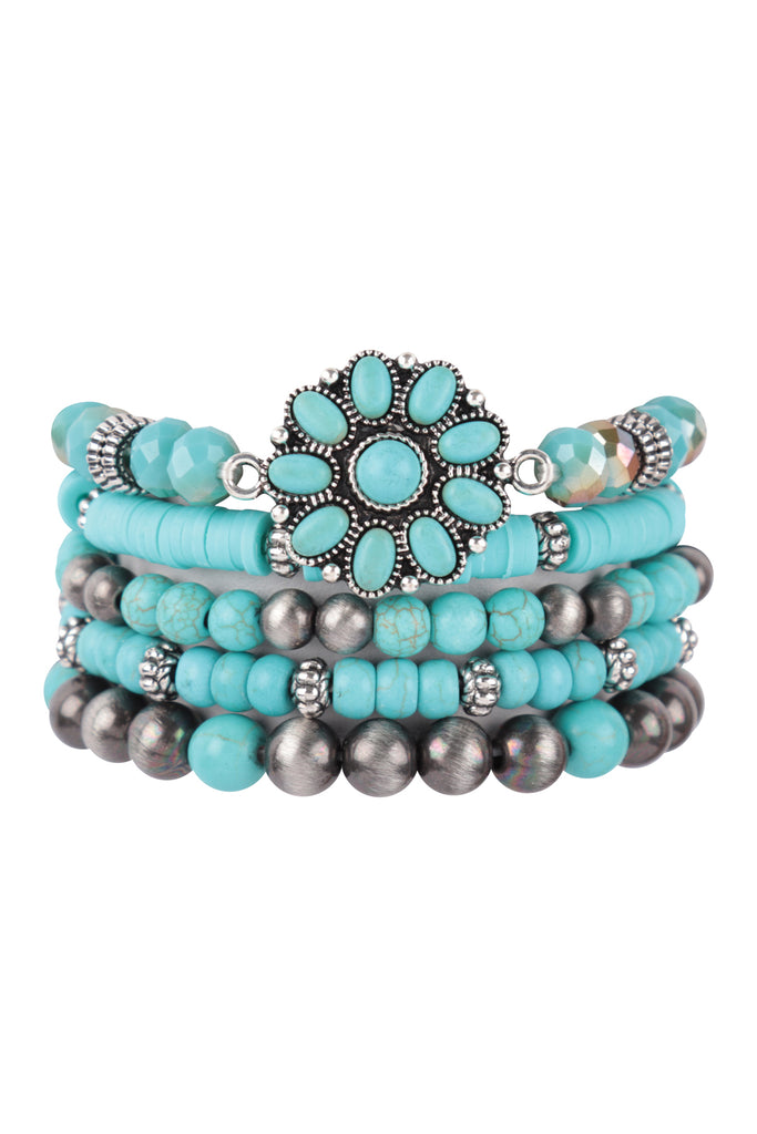 5 LINES WESTERN CONCHO FLOWER STONE BRACELET