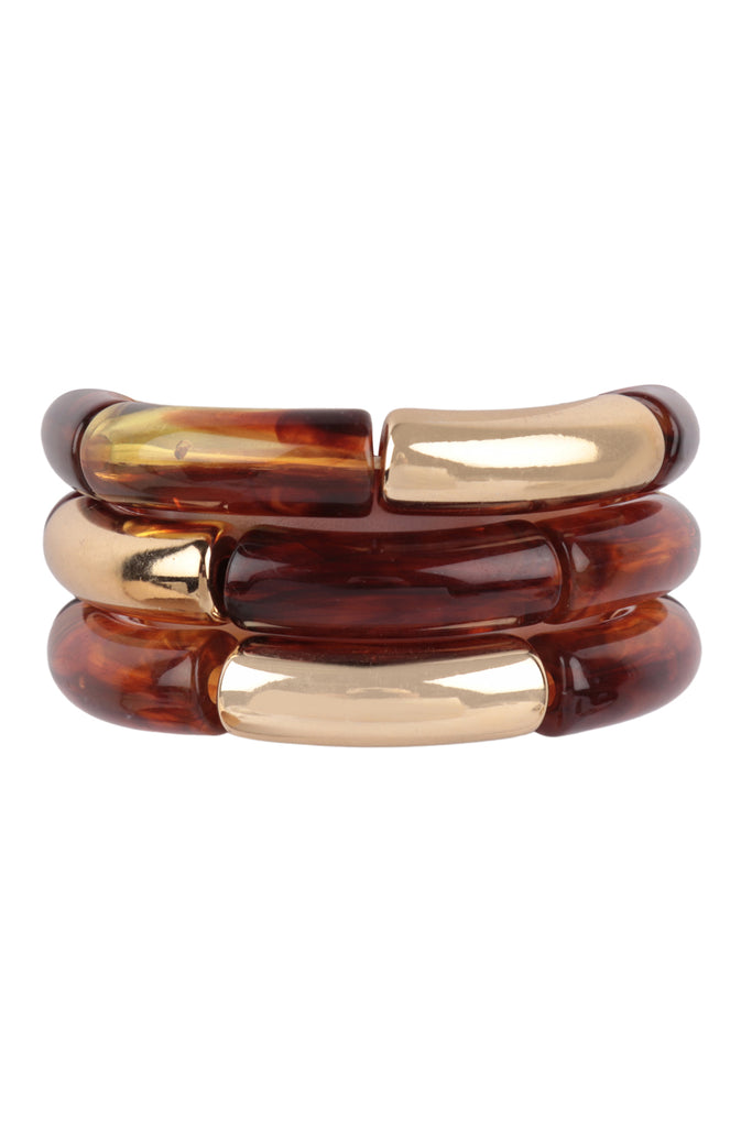 ACETATE TWO TONE TUBE 3 LINE STRETCH BRACELET