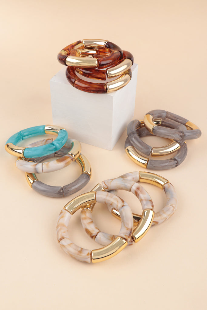 ACETATE TWO TONE TUBE 3 LINE STRETCH BRACELET